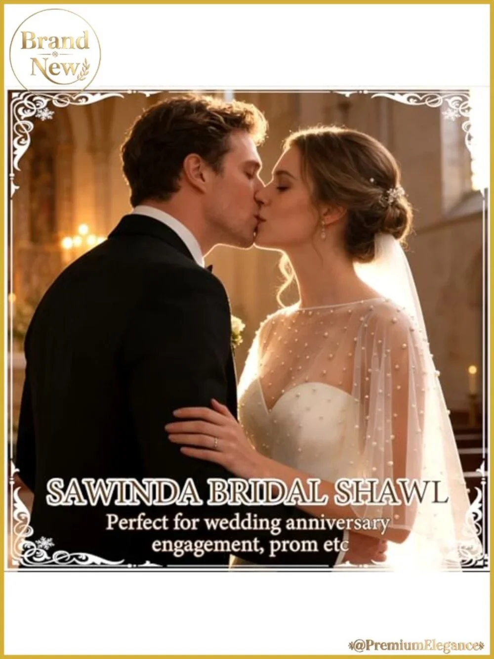 Pearl Shawl Wrap Tulle Bridal Capelet Wedding Cover-Up One Size